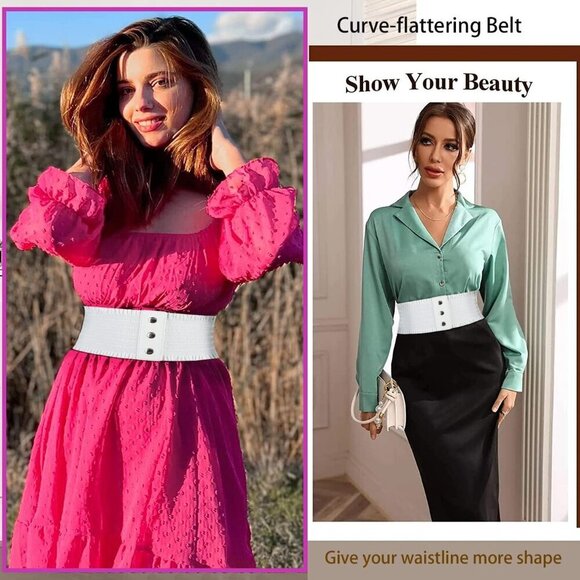 Women's Stretchy Elastic Wide Belt Waist Cincher Corset Dress Accessory - Picture 8 of 9